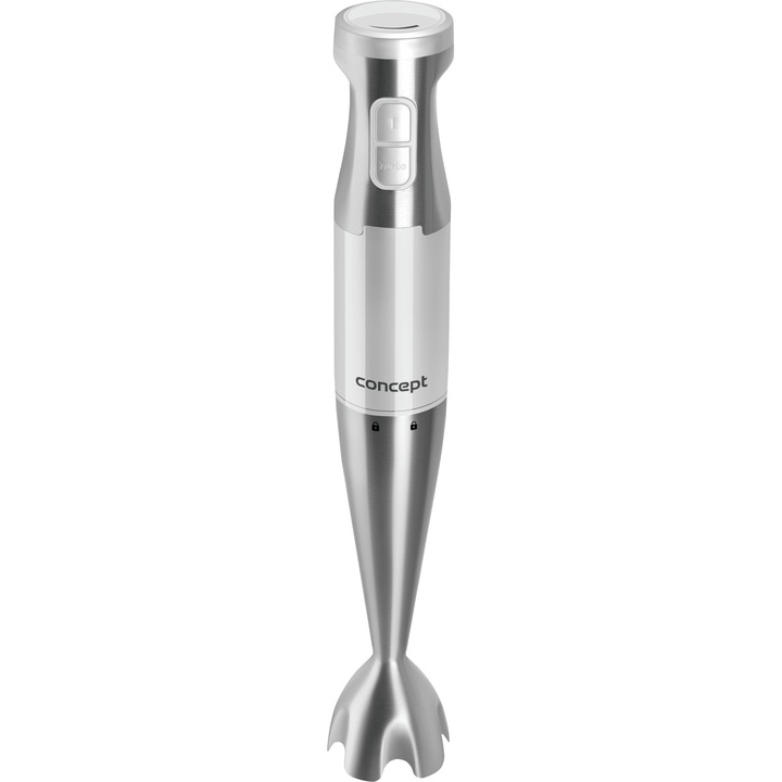 Комплект вертикален миксер Concept TM4910, 1000 W, Импулсна функция, Чопър 500 мл, Бъркалка, Контейнер за смесване 800 мл, Бял/ Инокс