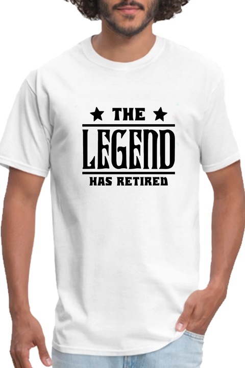 Egyedi férfi póló "The legend has retired", fehér, S