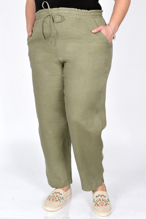 Pantaloni de vara din in, 4513, kaki, 42