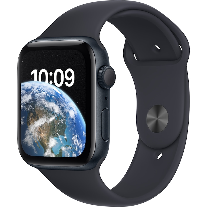 Apple Watch SE2 GPS, 44mm, Éjfekete alumínium tok, Éjfekete sportszíjjal
