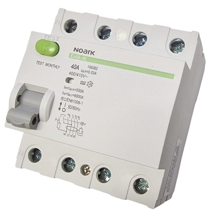 Siguranta diferentiala RCCB, 4P, 40A, 30mA, 6kA, tip A, 108362, Noark
