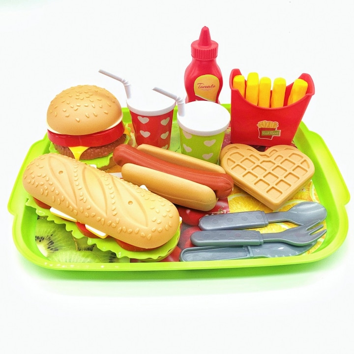 Jucarii fast-food copii, Plastic, 3 ani+, Multicolor