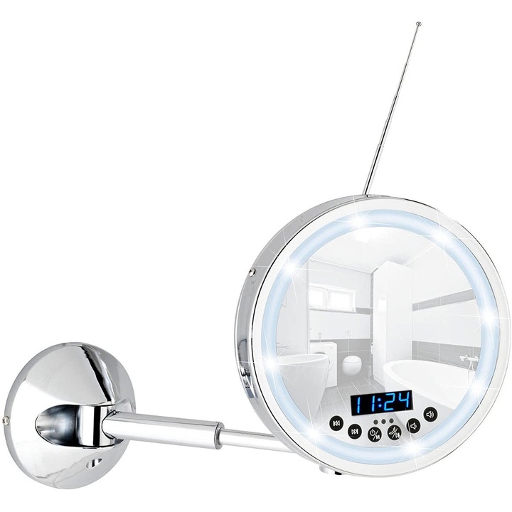 Oglinda cosmetica Wenko cu led, inox, diametru 16.5 cm