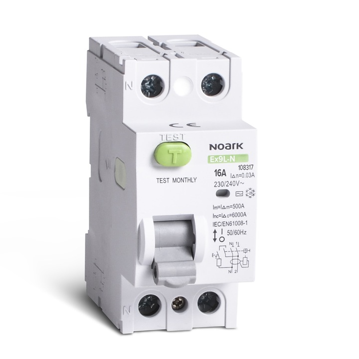 Siguranta automata diferentiala 108317 Ex9L-N, Noark, 2P, 16A, 30mA