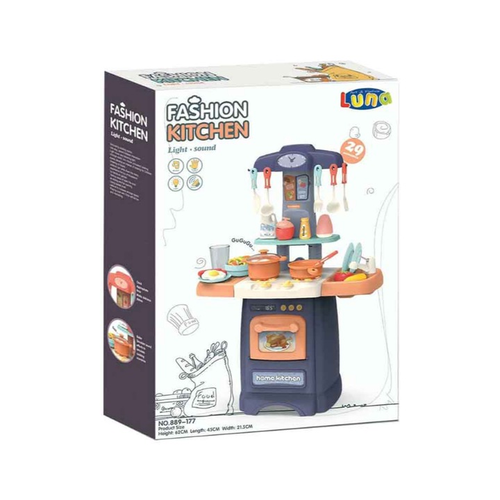 Set bucatarie copii Luna, Plastic, 3+ ani, 37.5 x 12 x 53.5 cm, Multicolor