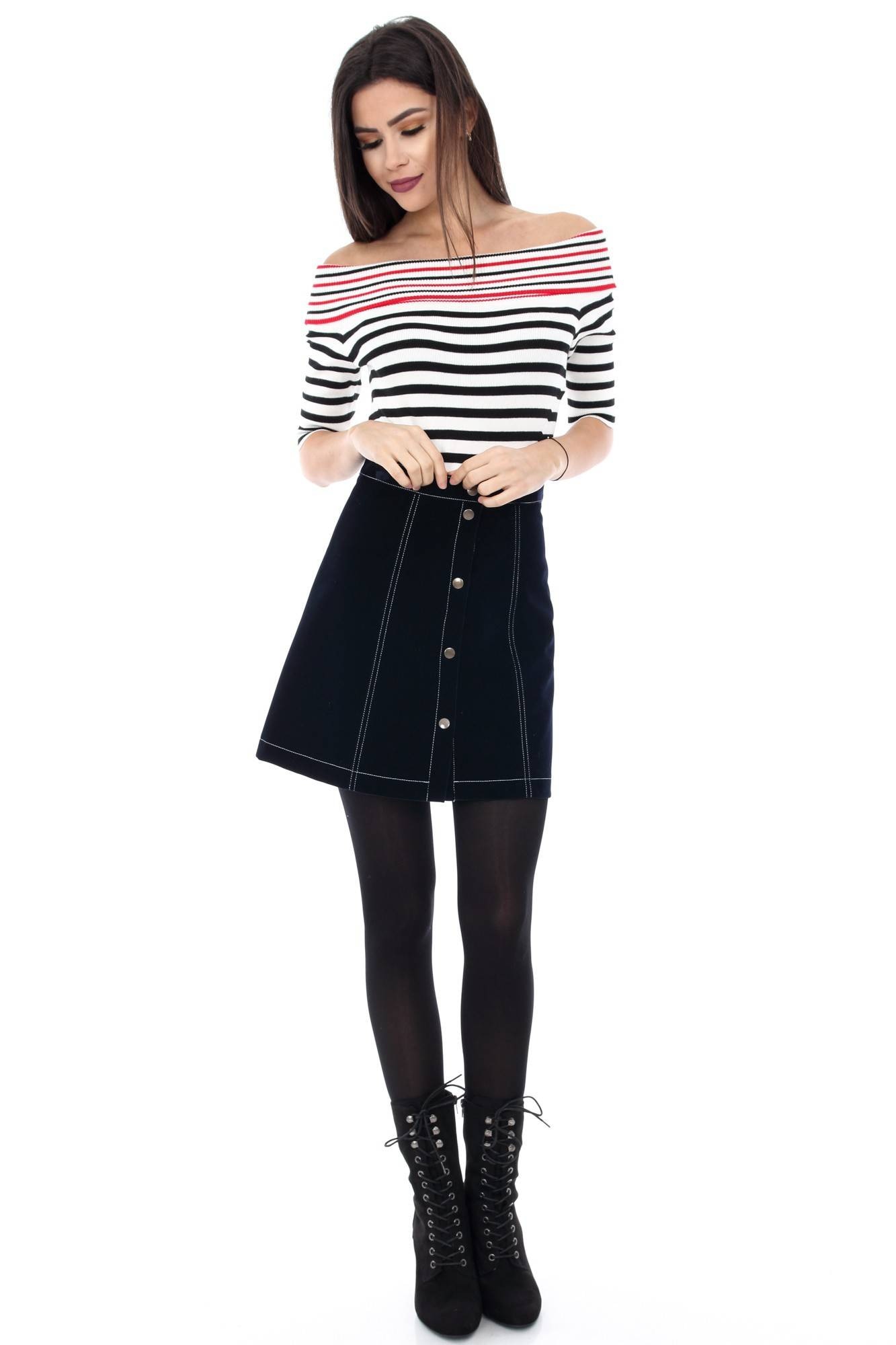 Pulover alb cu negru, ROH, in stil french