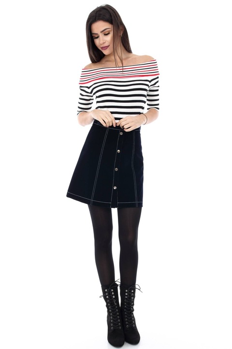 Pulover alb cu negru, ROH, in stil french
