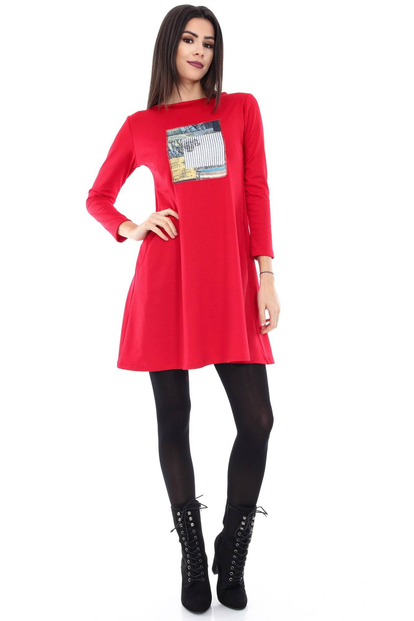 Rochie rosie, ROH, cu imprimeu vesel, S-M