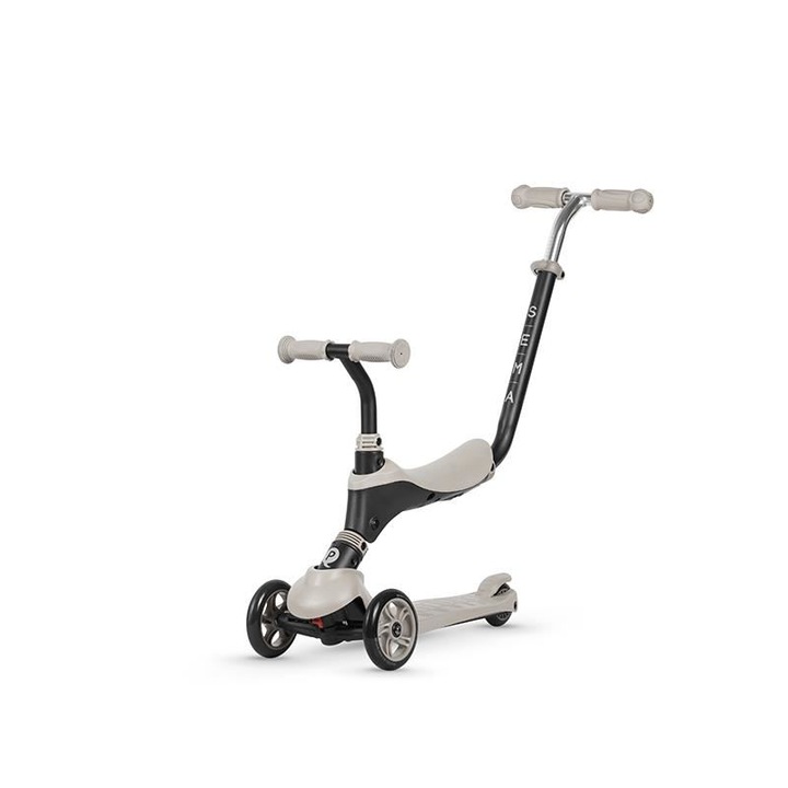 Trotineta 5in1 Qplay Sema Bej, cu scaun, maner telescopic si ajustabil, suport pentru picioare detasabil, greutate suportata 50 kg