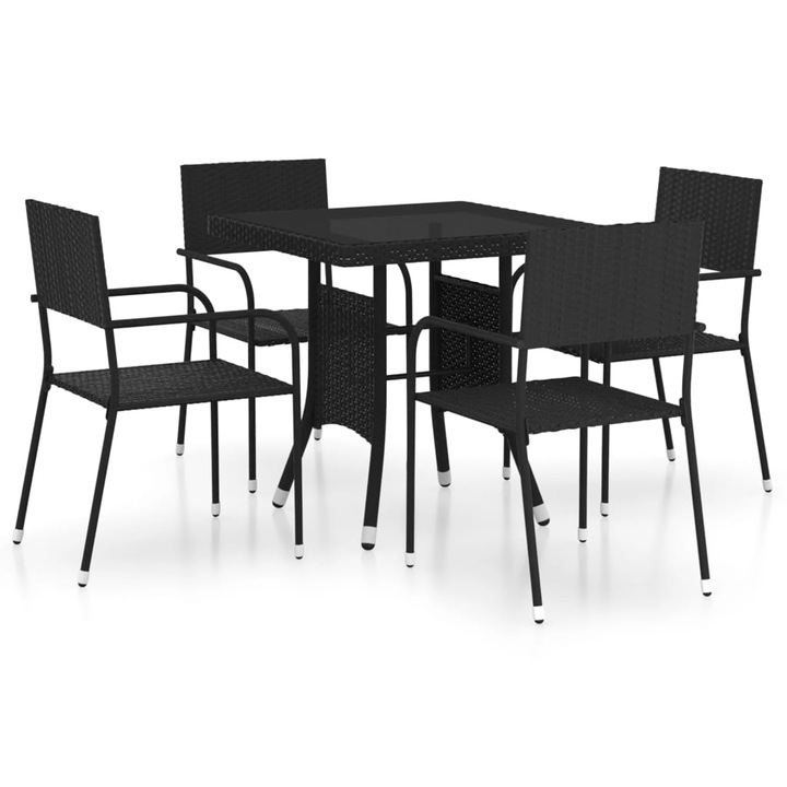 vidaXL 5 részes fekete polyrattan kerti étkezőgarnitúra 35 kg 3059442