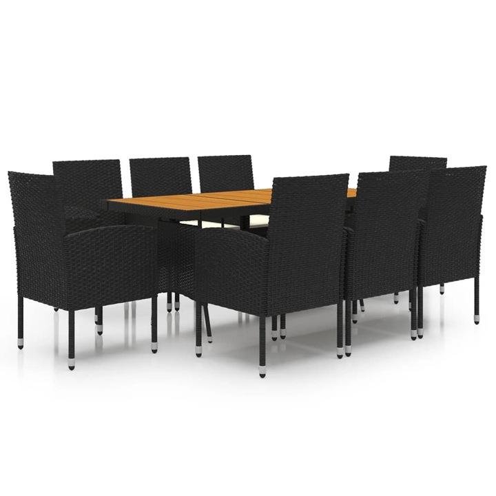 Set mobilier de exterior vidaXL, 9 piese, negru, poliratan, 39.2 kg 3120110
