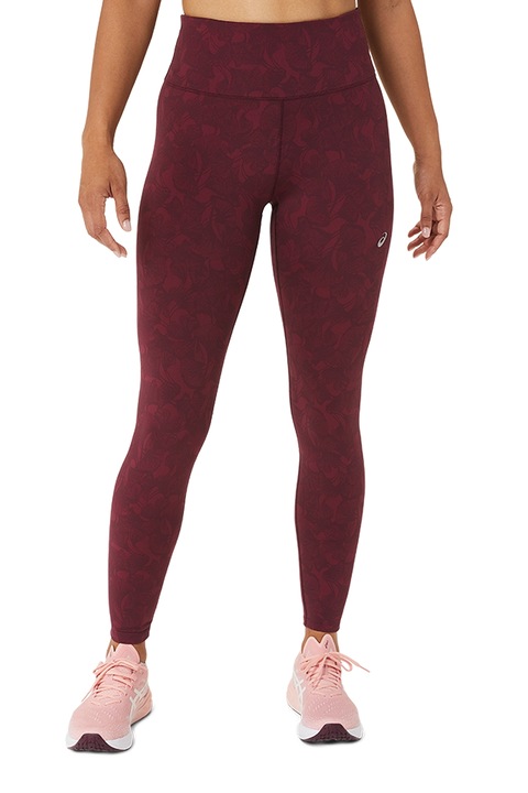 Asics, Colanti din material jacquard cu talie inalta pentru alergare, Visiniu