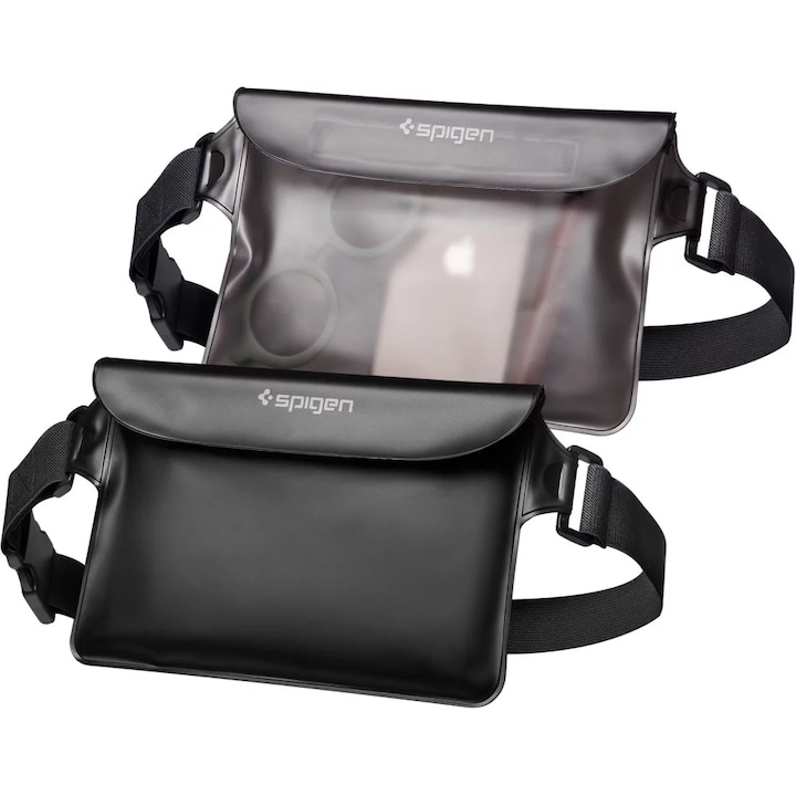 Комплект от 2 чанти за водни спортове, за мобилен телефон и аксесоари, регулируем колан, водоустойчив материал, 22 x 15 см, черен, HUR-BBL6362