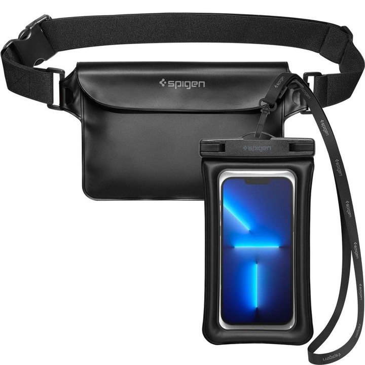 Туристическа чанта, с калъф за мобилен телефон, регулируеми, водоустойчив материал, 22 x 15 см, черен, HUR-BBL6363