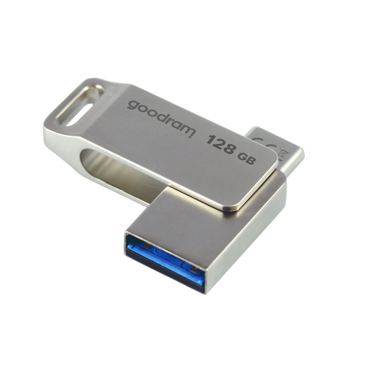 USB-C és USB 3.2 memóriakártya, 128 GB, fém, ezüst