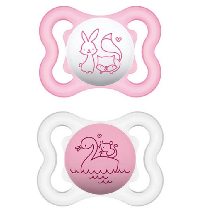 Set 2 suzete, Mam, Silicon, 2-6 luni, Alb/Roz