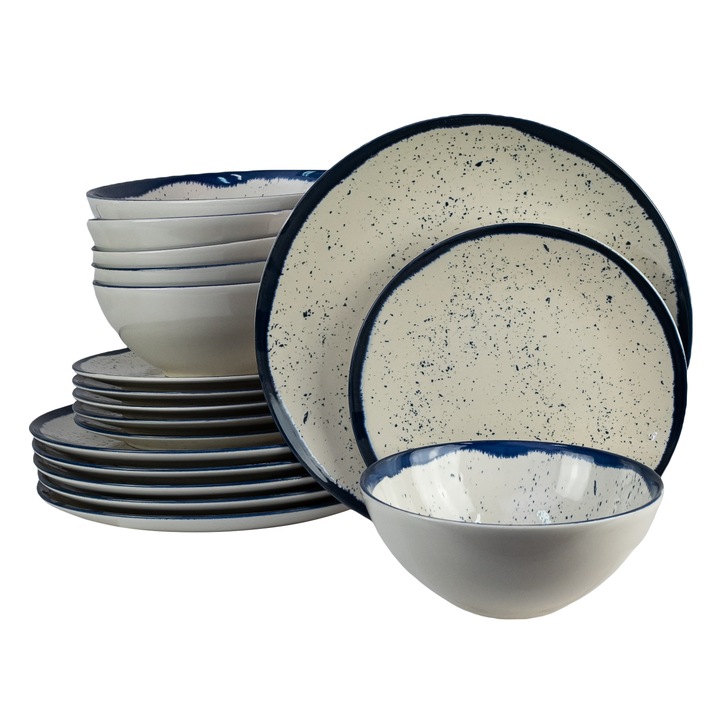 Пълен сервиз за маса, Anchor, 18 части, Cesiro, Ivory White/Blue