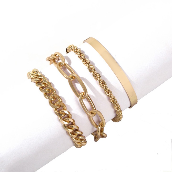 4 db női karkötő készlet, Ötvözet, Arany