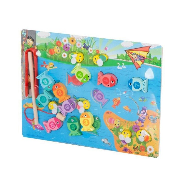 Магнитен пъзел тип Риболов, КИК, Дърво, 19 части, 30 х 22,5 х 0,5 см, Многоцветен