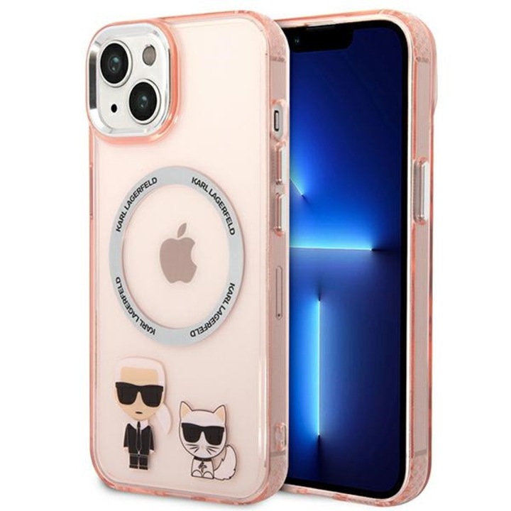 Eredeti iPhone 14 Plus Karl Lagerfeld Hardcase Karl & Chupette alumínium Magsafe (KLHMP14MHKCP) Rózowe