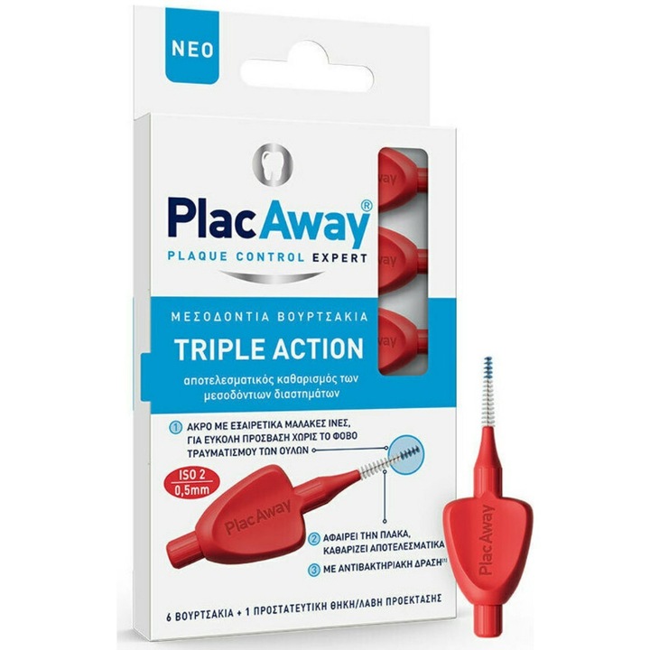 Periute interdentare, Plac Away, Tripla actiune, 0.5 mm, 6 buc, Rosu