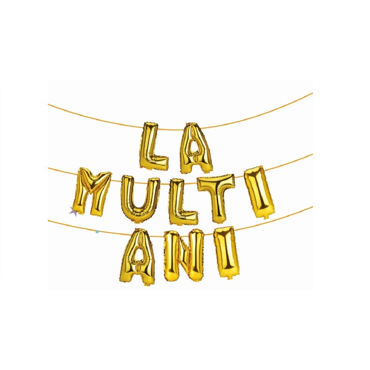 Комплект от 10 златни балона от фолио металик, "Честит рожден ден", 10 х 80 см, злато