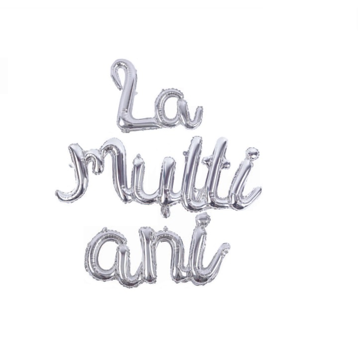 3 db fém fólia lufi készlet, "Boldog születésnapot", kézzel írt, ezüst