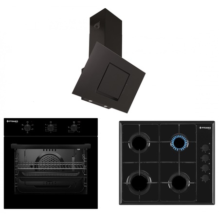 Pachet Pyramis SMARTLINE Black Decor, cuptor electric 5 functii, plita cu gaz si hota decorativa