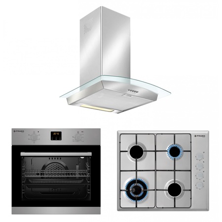 Pachet Pyramis SMARTLINE COMFORT Decor Inox, cuptor electric digital 5 functii, plita cu gaz, arzator wok si hota decorativa