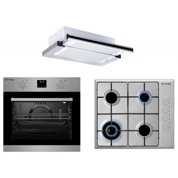 Pachet Pyramis SMARTLINE COMFORT Silver Glass, cuptor electric digital 5 functii, plita cu gaz, arzator wok si hota telescopica Pachet Pyramis SMARTLINE COMFORT Silver Glass, cuptor electric digital 5 functii, plita cu gaz, arzator wok si hota telescopica