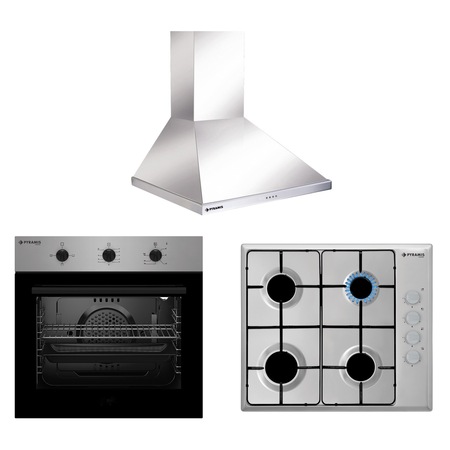 Pachet Pyramis SMARTLINE BASIC NNSU, cuptor electric 3 functii, plita cu gaz si hota decorativa