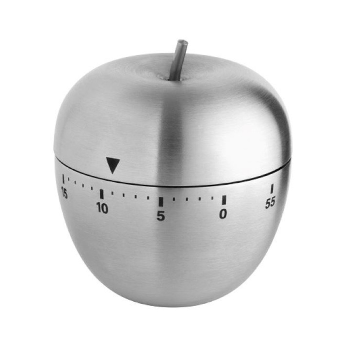 Timer analog pentru bucatarie APPLE, forma mar, otel inoxidabil, argint, TFA 38.1030.05
