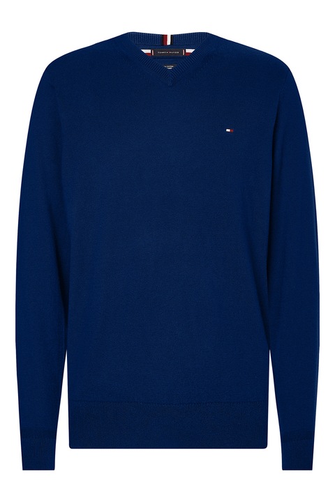 Tommy Hilfiger, Пуловер с органичен памук и кашмир, Тъмносин