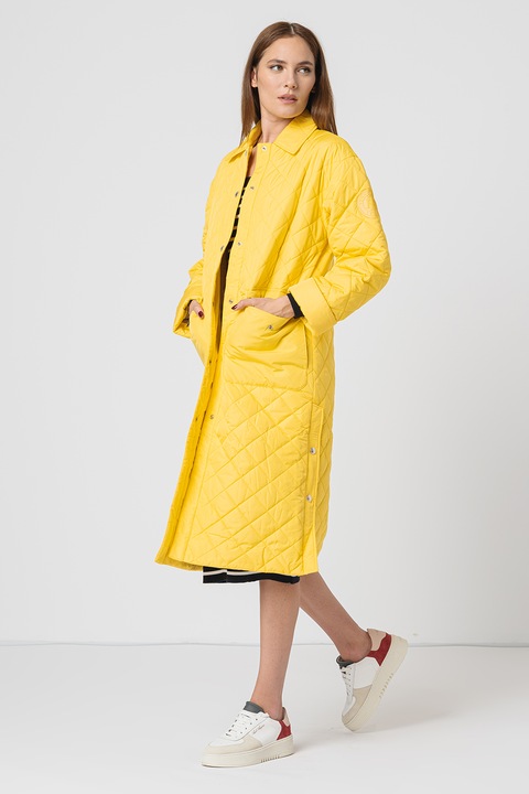 Tommy Hilfiger, Hosszú steppelt télikabát, Sárga, L-XL