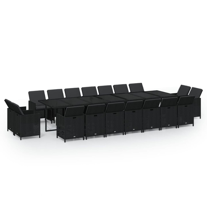 Set mobilier de gradina cu perne vidaXL, 19 piese, negru, poliratan, 70.2 kg