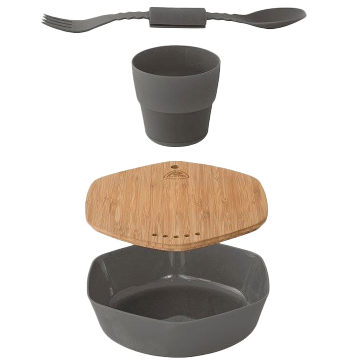 Set vesela camping, Robens, Polipropilena/Silicon/Bambus, Maro deschis/Gri antracit