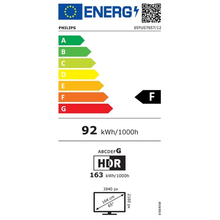Televizor Philips 65PUS7657/12, 164 cm, Smart, 4K Ultra HD, LED, Clasa F