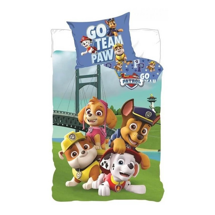 Set lenjerie pat copii Paw Patrol Go Team 100x135 + 40x60 SunCity BRM001015