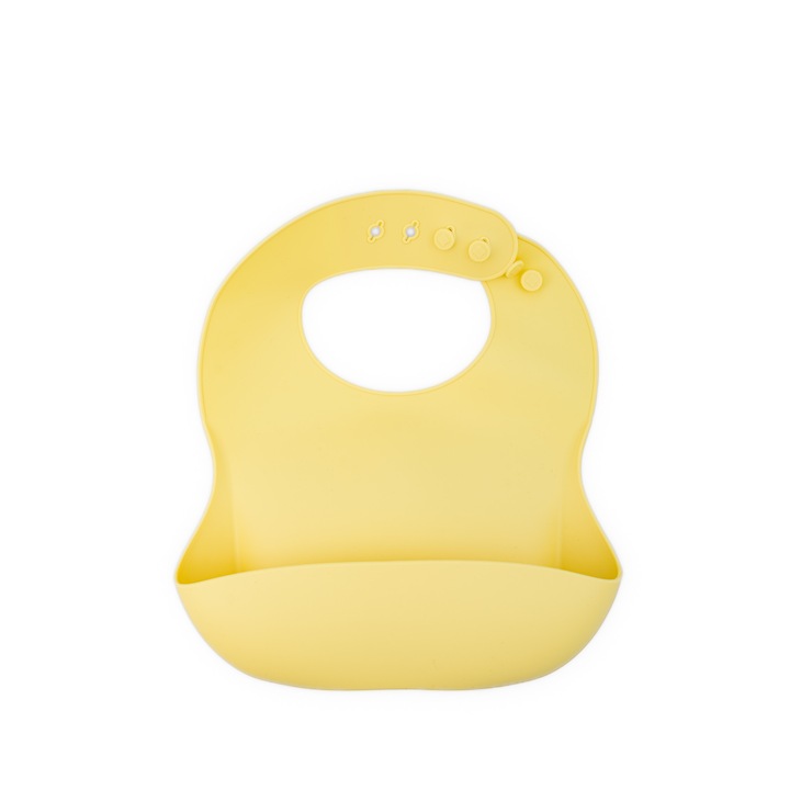Baveta reglabila din silicon moale pentru bebelusi Oaki, galben pal