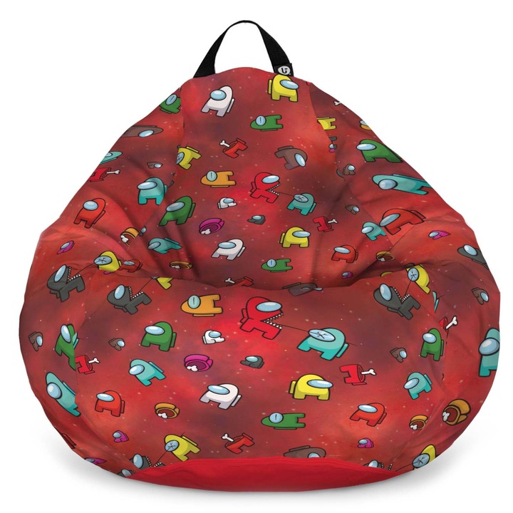 Fotoliu Updeco Puf Bean Bag tip Para L, impermeabil, indoor/outdoor, sac interior, cu maner, 80 x 80 x 55 cm, Among Us Rosu