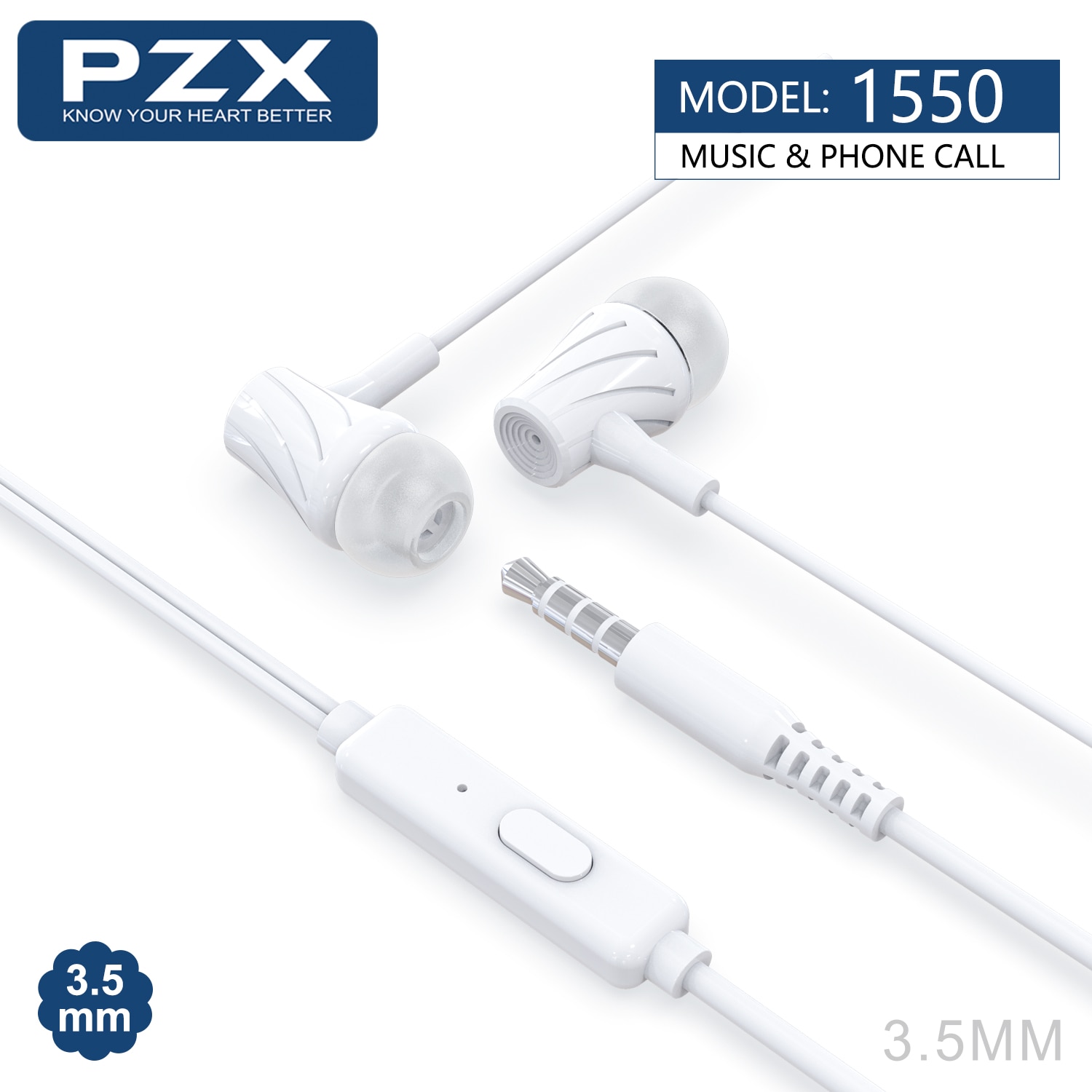 Casti cu microfon, PZX, 1550, 3.5 mm, Alb