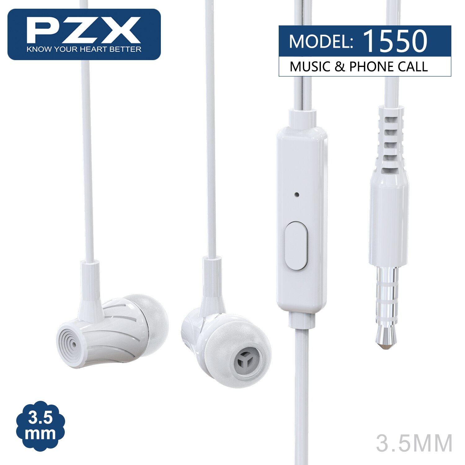 Casti cu microfon, PZX, 1550, 3.5 mm, Alb