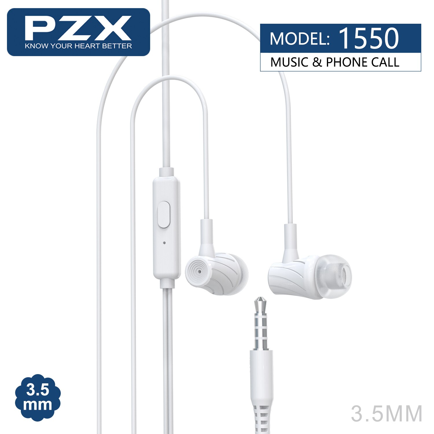 Casti cu microfon, PZX, 1550, 3.5 mm, Alb