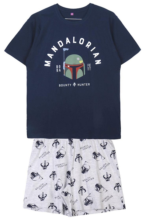 Star Wars Boba Fett pizsama pólóval és pamut rövidnadrággal, sötétkék/szürke, Cerda