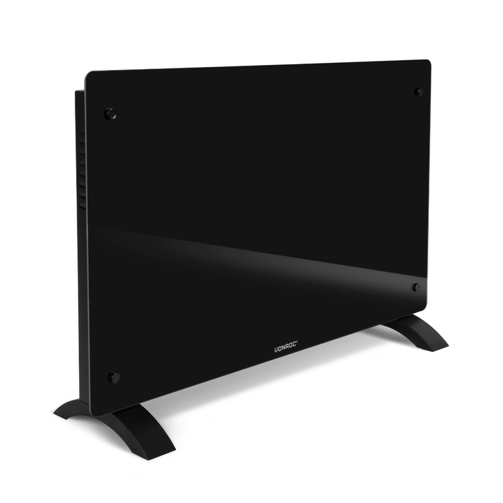 Elektromos fűtőtest, VONROC, CH512AC, konvektor, üveglappal, 2000W, Smart Life Android applikáció, 24 m2, IP24, 2 fűtőbeállítás, alumínium elem, WI-FI, gyermekzár fekete