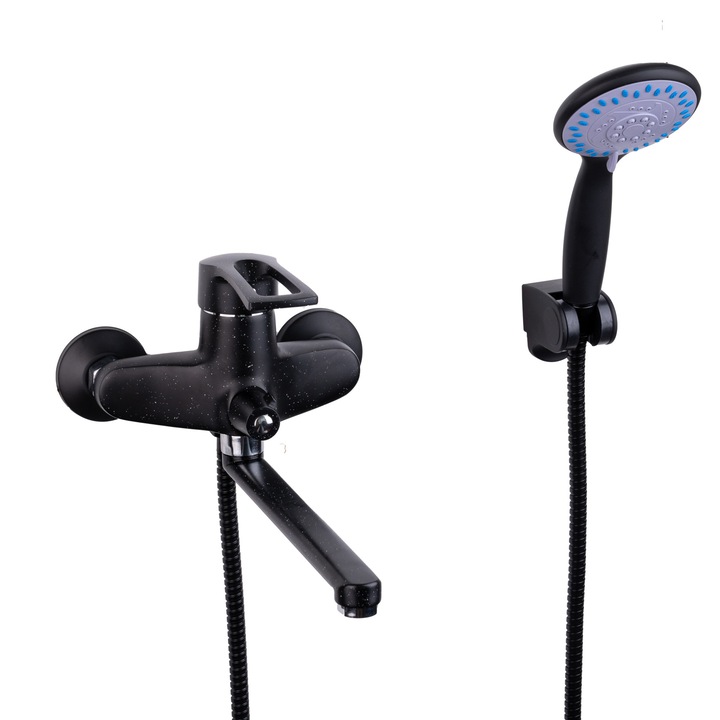 Baterie cada, TRENDY’S, montare pe perete, pipa lunga mobila, granit negru