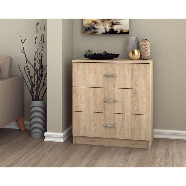 Comoda 3 sertare, 72x39.5x78.5cm, sonoma