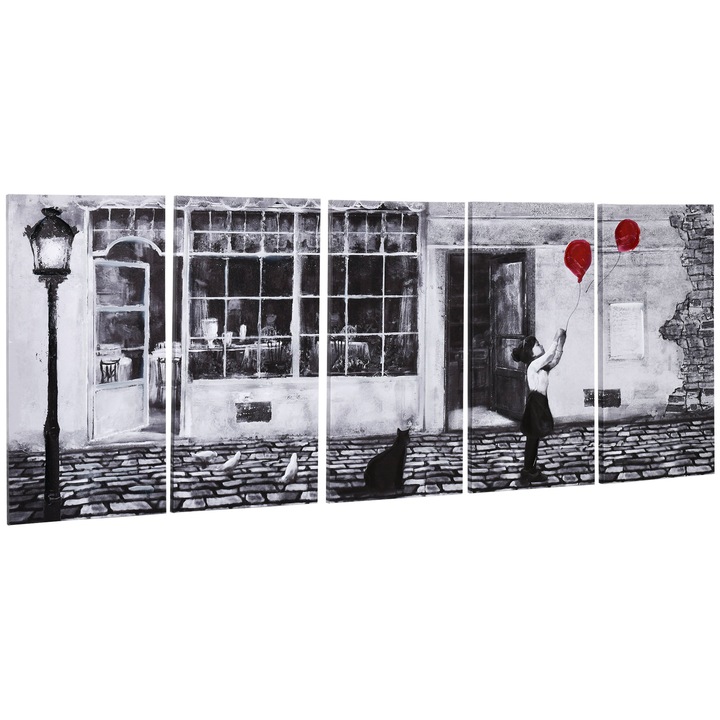 Set 5 tablouri Homcom Print Canvas, Panza/Lemn, 80x40 cm, Alb/Negru