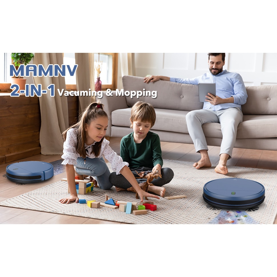 Aspirator robot cu mop, putere mare de aspirare, culoare albastru