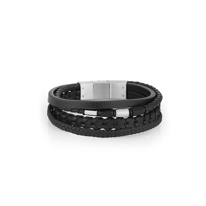 Santa Barbara Polo fekete bőr és rozsdamentes acél férfi karkötő, SBJ.6.2026-1